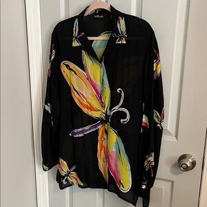 Colorful Butterfly Print Silk Blouse